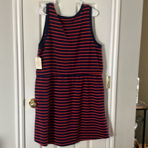 Cute Plus Size Summer Dress- Dark Blue & Red Stripes - Picture 2 of 4